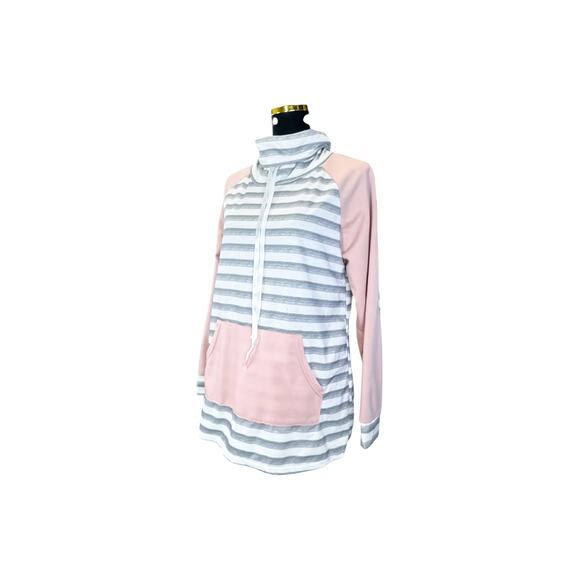 Ealey Cowl Neck Gray Pink Striped Pullover Sweater - Size XL - Picture 2 of 6